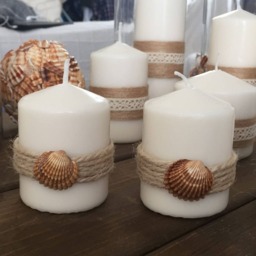Candle Set Decorated With Shell, Coastal Decoration - thumbnail 2