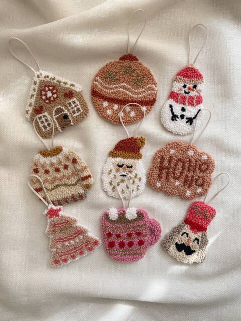 Handmade Punch Needle Christmas Ornament Cotton Holiday Decor - image 1