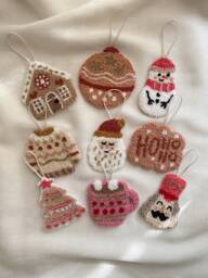 Handmade Punch Needle Christmas Ornament Cotton Holiday Decor