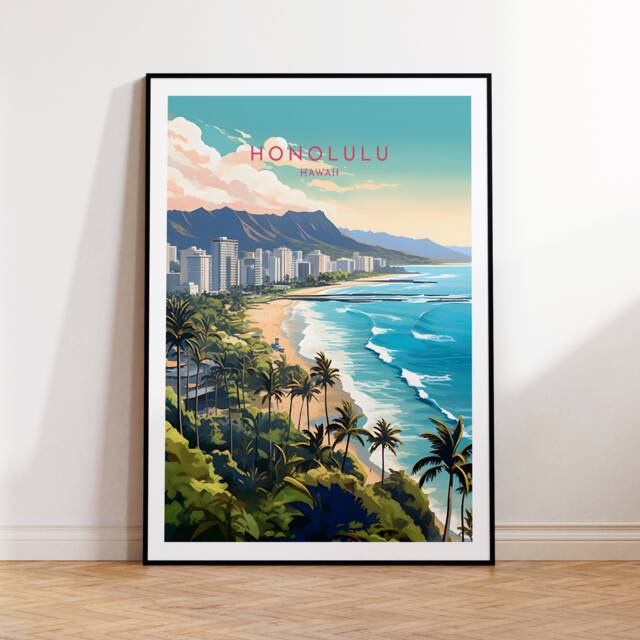 Honolulu Travel Print - Hawaii, Poster, Home Decor, Gift Or Canvas - image 1