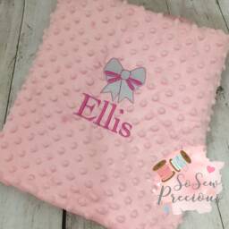 Personalised Baby Blanket, Embroidered, Bow Design, Pink, Minky Bubble Fabric Personalized Baby Gift - thumbnail 1