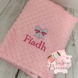 Personalised Baby Blanket, Embroidered, Bow Design, Pink, Minky Bubble Fabric Personalized Baby Gift - thumbnail 2