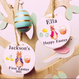 Easter Bunny Decoration Rabbit Gift Bunny Children's Gift Personalised 1st Bauble Present Christening Spring Bunnies - thumbnail 3