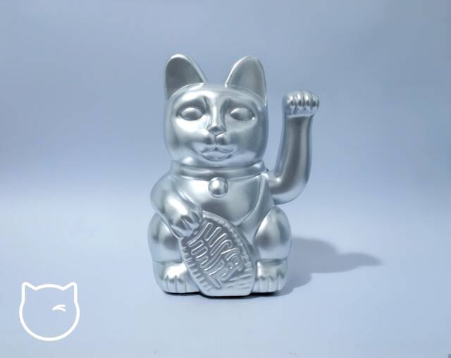 Chrome Effect Lucky Cat Hand Painted Maneki Neko - 7 Inch - image 1
