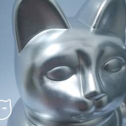 Chrome Effect Lucky Cat Hand Painted Maneki Neko - 7 Inch - thumbnail 2