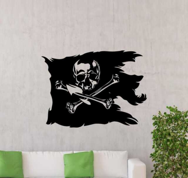 Pirate Flag Wall Vinyl Decal Skull Sticker Interior Art Murals Home Removable Decor Jolly Roger Door - 15P06T - image 1