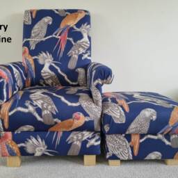 Handcrafted Aviary Birds Adult Armchair & Footstool Teal Nursery Accent Chair Jungle Pink Blue Green - thumbnail 2