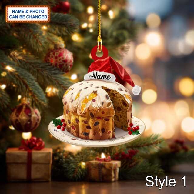 Custom Name Cake Panettone Italy Sweet Personalized Ornament, Christmas Tree Hanging Decor, 2D Flat Acrylic Ornament Holiday Gift - image 1