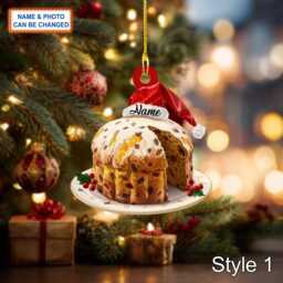 Custom Name Cake Panettone Italy Sweet Personalized Ornament, Christmas Tree Hanging Decor, 2D Flat Acrylic Ornament Holiday Gift - thumbnail 1