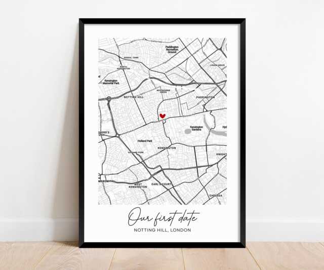 Our First Date Map Print. Personalised Valentine's Day Gift For Him Or Her. Where We Met. Anniversary Wife Husband Wall Art. Couple Poster - image 1