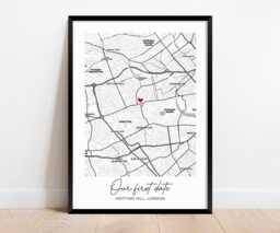 Our First Date Map Print. Personalised Valentine's Day Gift For Him Or Her. Where We Met. Anniversary Wife Husband Wall Art. Couple Poster - thumbnail 1