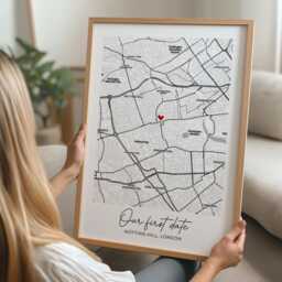 Our First Date Map Print. Personalised Valentine's Day Gift For Him Or Her. Where We Met. Anniversary Wife Husband Wall Art. Couple Poster - thumbnail 3
