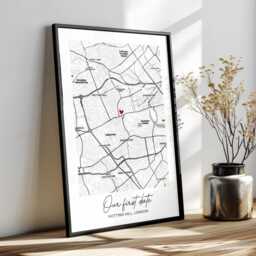 Our First Date Map Print. Personalised Valentine's Day Gift For Him Or Her. Where We Met. Anniversary Wife Husband Wall Art. Couple Poster - thumbnail 2