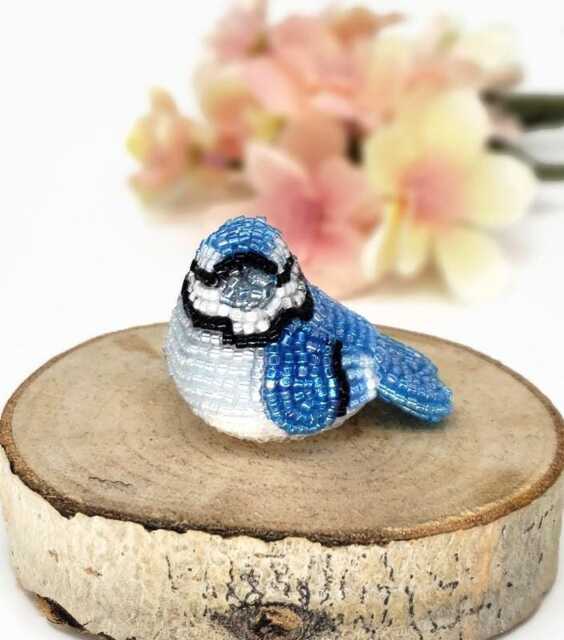 Blue Jay Beaded Miniature Bird Figurine - image 1