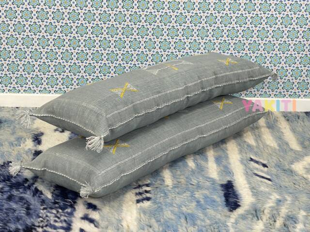 Yakiti-Grey Large Moroccan Pillows, Aka Cactus Silk Pillow, Decorative Pillows, Sabra Pillows, Moroccan Decor Designer Cactus - image 1