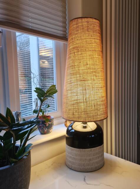 Natural Hessian Extra Tall Cone Lampshade, Conical Fat Lamp Shade - image 1