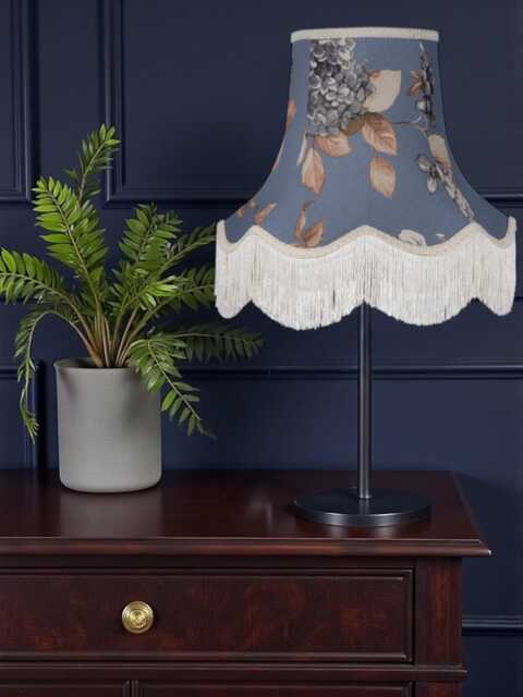 China Blue Hydrangea Lampshade With Cream Fringe Handmade For Ceiling Lights, Table & Floor Standard Lamp Shades - image 1