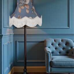 China Blue Hydrangea Lampshade With Cream Fringe Handmade For Ceiling Lights, Table & Floor Standard Lamp Shades - thumbnail 2