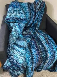 Crochet Blanket in Blues, Teals & Grays - thumbnail 1