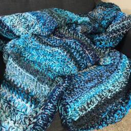 Crochet Blanket in Blues, Teals & Grays - thumbnail 4