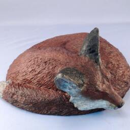 Bronze Red Fox Sculpture Curled Sleeping Vixen Hot Cast Using Lost Wax Method - thumbnail 2