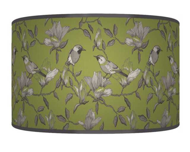 Garden Birds Lampshade - Green & Grey Drum Pendant Light Handmade Nature-Inspired Ceiling Shade For Modern Country Decor - image 1