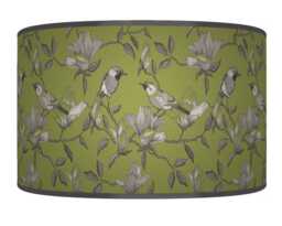 Garden Birds Lampshade - Green & Grey Drum Pendant Light Handmade Nature-Inspired Ceiling Shade For Modern Country Decor