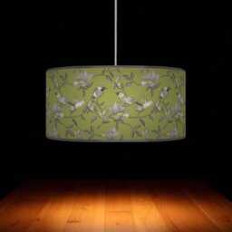 Garden Birds Lampshade - Green & Grey Drum Pendant Light Handmade Nature-Inspired Ceiling Shade For Modern Country Decor - thumbnail 3