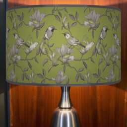 Garden Birds Lampshade - Green & Grey Drum Pendant Light Handmade Nature-Inspired Ceiling Shade For Modern Country Decor - thumbnail 2