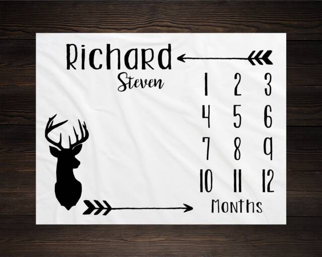 Gender Neutral Milestone Deer Blanket Month Growth Tracker Minky Fleece Baby Shower Gift Girl Boy Arrow - image 1