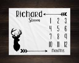 Gender Neutral Milestone Deer Blanket Month Growth Tracker Minky Fleece Baby Shower Gift Girl Boy Arrow - thumbnail 1