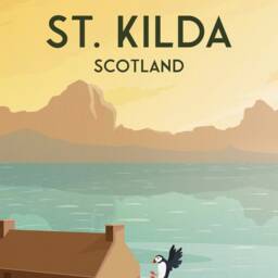 St. Kilda Print - Croft House Gannet Puffin Soay Sheep St Archipelago Travel Poster Hirta Dun - thumbnail 3