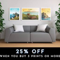 St. Kilda Print - Croft House Gannet Puffin Soay Sheep St Archipelago Travel Poster Hirta Dun - thumbnail 2