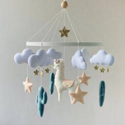 Llama Mobile, Nursery Alpaca, Baby Mobile Girl , Crib Felt Boho Nursery, Scandinavian Hanging Cacti Shower Gift - thumbnail 2