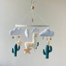 Llama Mobile, Nursery Alpaca, Baby Mobile Girl , Crib Felt Boho Nursery, Scandinavian Hanging Cacti Shower Gift - thumbnail 3