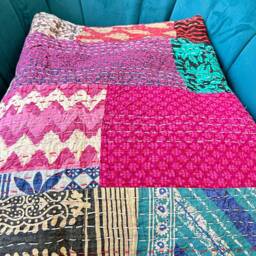 Kantha Stitch Patchwork Pure Cotton Reversible Bed Sofa Picnic Room Throw King Queen Dohar Floral Colourful Burst Bohemian Vibe Fun Joy - thumbnail 3