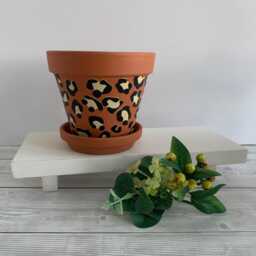 Leopard Print Terracotta Plant Pot Stylish Home Decor - 13 cm - thumbnail 2