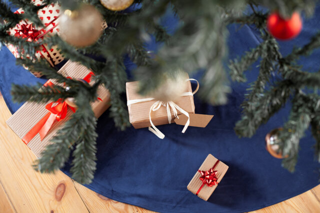 Navy Velvet Tree Skirt, Christmas Monochrome Skirt - image 1