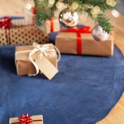 Navy Velvet Tree Skirt, Christmas Monochrome Skirt - thumbnail 3