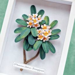 Plumeria Frangipani Wall Art - Tropical Leaves Exotic Flowers Botanical White Green Decor 3D Paper Quilling Gift For Mum - thumbnail 4
