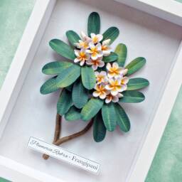 Plumeria Frangipani Wall Art - Tropical Leaves Exotic Flowers Botanical White Green Decor 3D Paper Quilling Gift For Mum