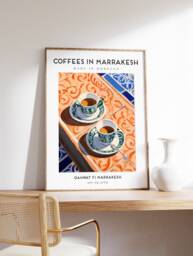 Moroccan Coffee Print, Coffees in Marrakesh Poster, Kitchen Decor, Retro Food & Travel Wall Art, Drink Art - thumbnail 1