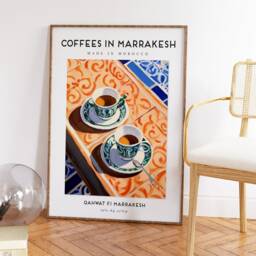 Moroccan Coffee Print, Coffees in Marrakesh Poster, Kitchen Decor, Retro Food & Travel Wall Art, Drink Art - thumbnail 3