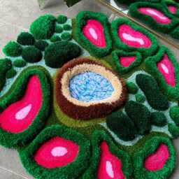 3D Pink Tropical Plant Rug - Jungle Inspired Handmade Tufted Carpet Botanical Fluffy Fiber Art - thumbnail 3