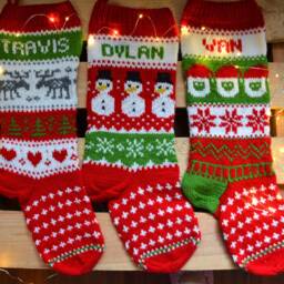 Hand Knitted Christmas Stocking, Home Decor, Personalized Christams Stocking With Deer & Santa - thumbnail 2