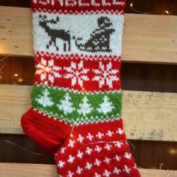 Hand Knitted Christmas Stocking, Home Decor, Personalized Christams Stocking With Deer & Santa - thumbnail 3