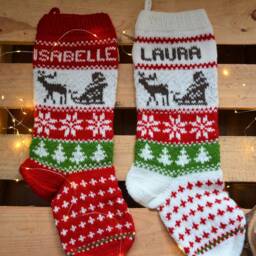 Hand Knitted Christmas Stocking, Home Decor, Personalized Christams Stocking With Deer & Santa - thumbnail 4