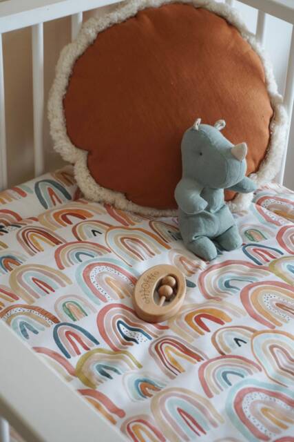 Rainbow Muslin Baby Quilt Blanket - Padded Play Mat - image 1