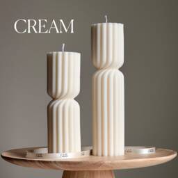 Set Of 2 Ribbed Hourglass Pillar Candle Set Sculptural Soy Wax Candles - thumbnail 3