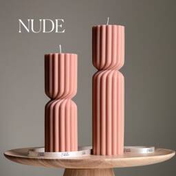 Set Of 2 Ribbed Hourglass Pillar Candle Set Sculptural Soy Wax Candles - thumbnail 2